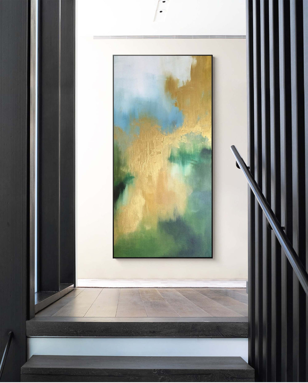 Luxury Gold Leaf Oil Painting Blue Green