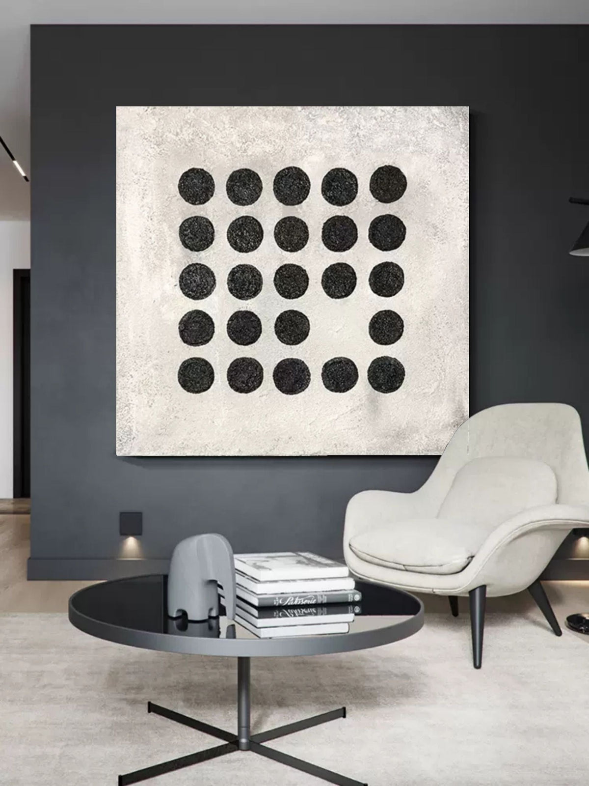Minimalist Black Dot Grid Painting