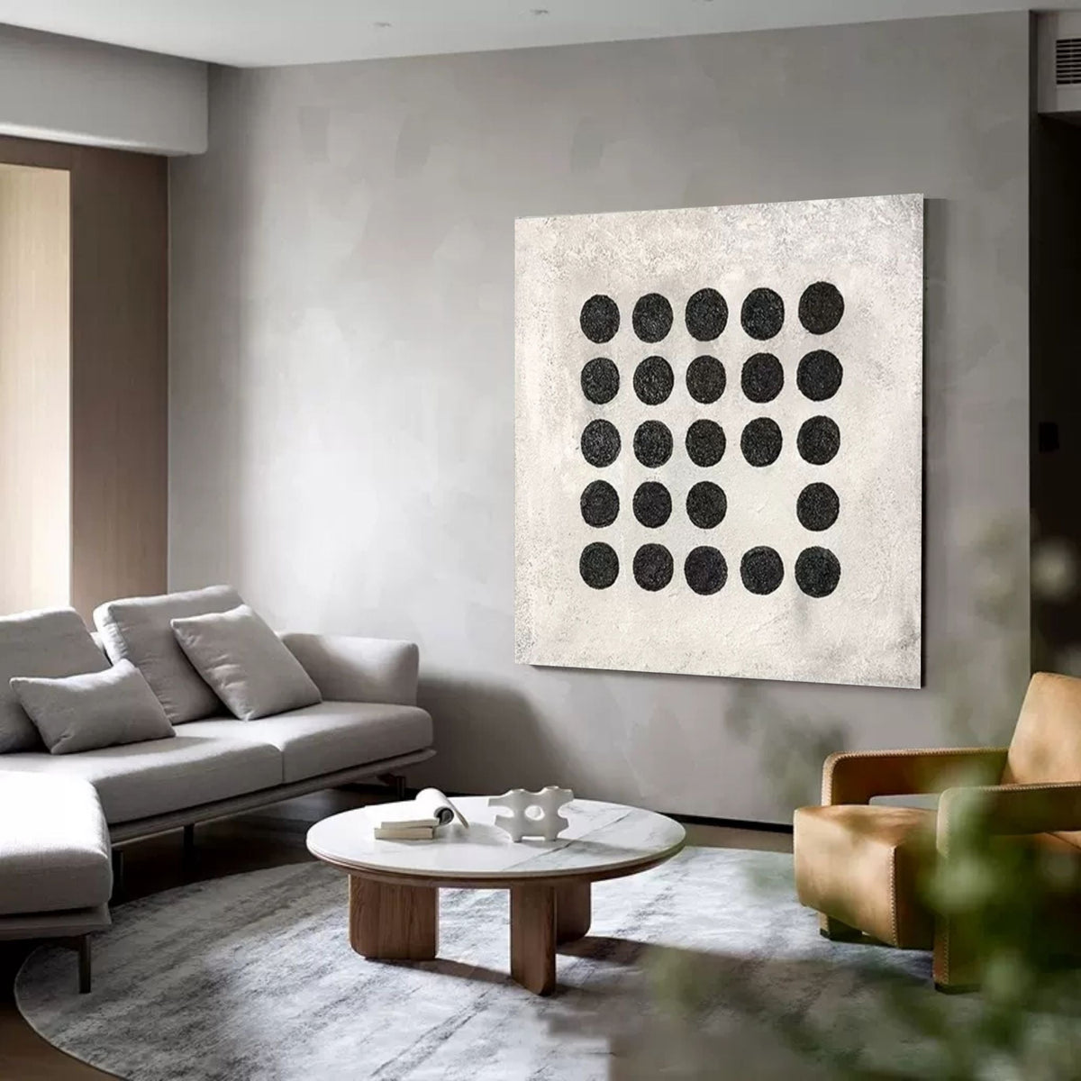 Minimalist Black Dot Grid Painting