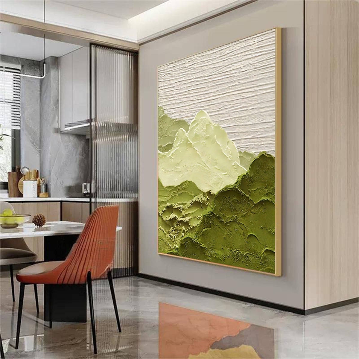 Soft Green Textured Mountain Landscape Wall Art