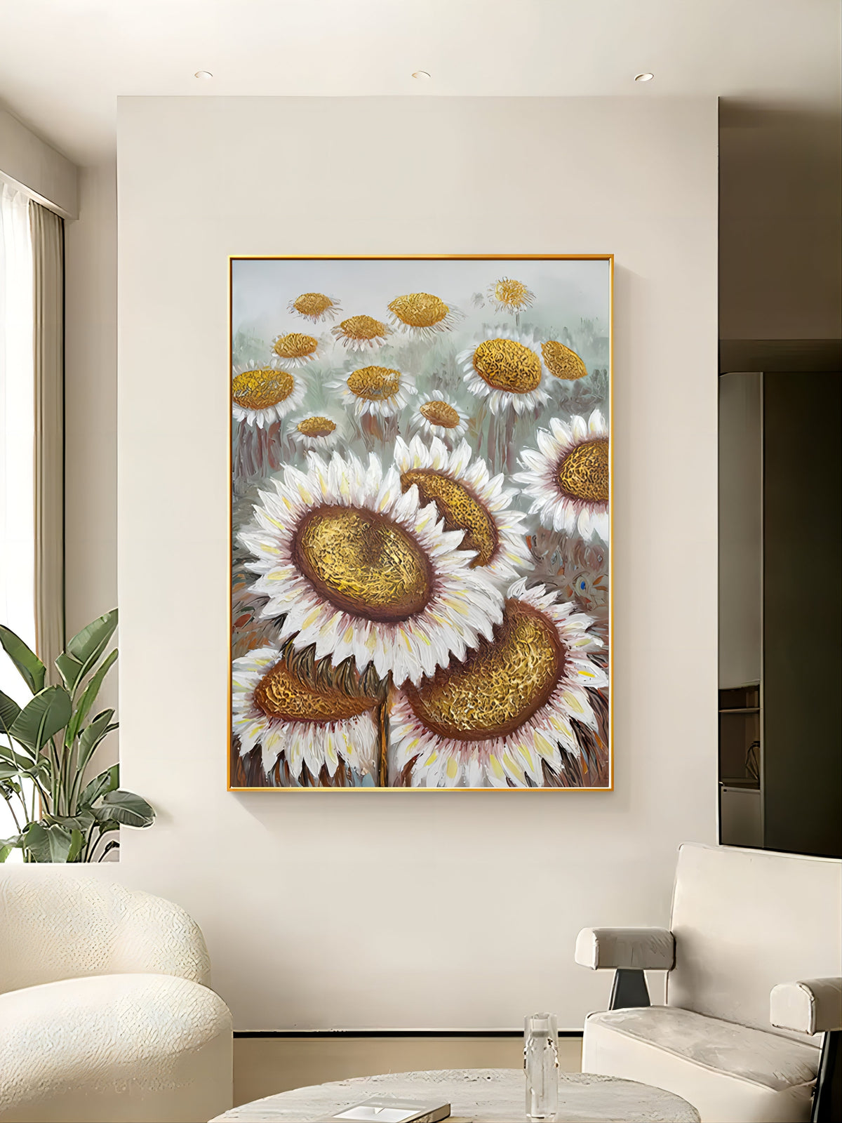 Textured Sunflower Wall Art Gold Accent Floral