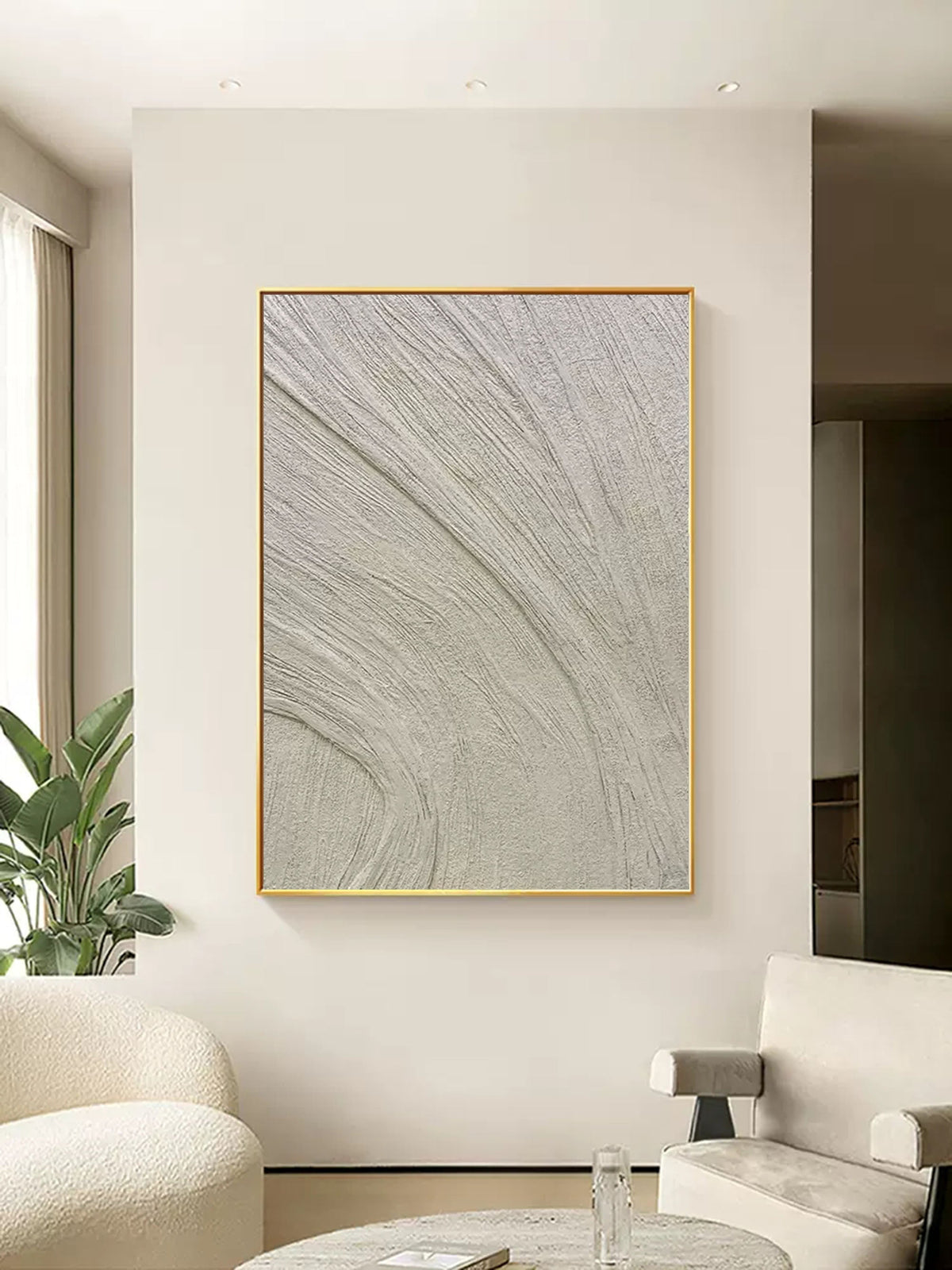 Wall Art Neutral Swirl Bas-Relief Abstract Oil Painting