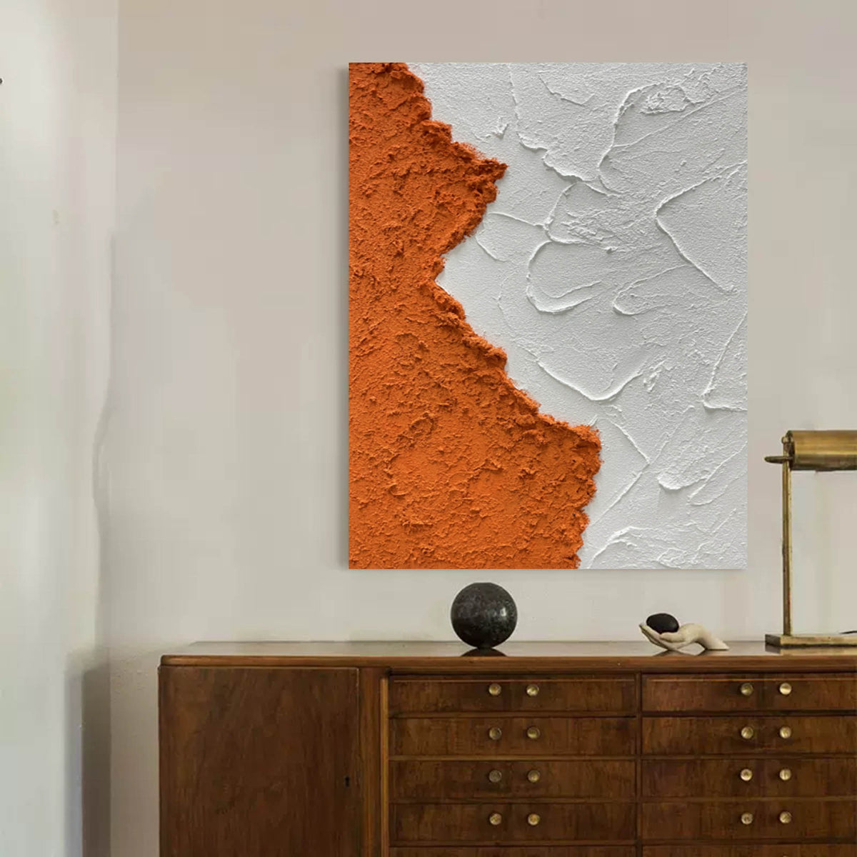 Textured Minimalist Abstract Art Orange White 3D