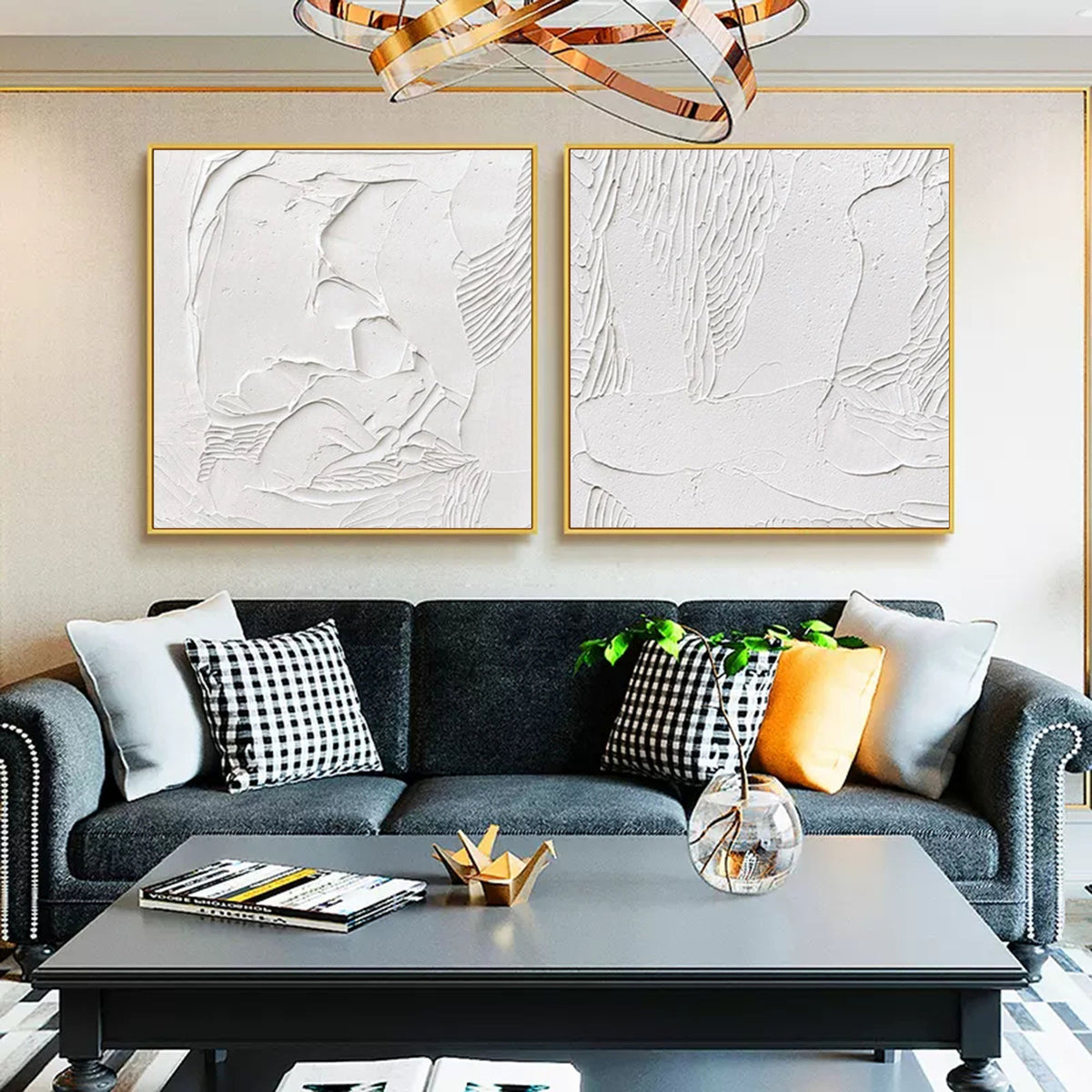 Wall Art Abstract Linear Relief Elegant Linen Flowing White