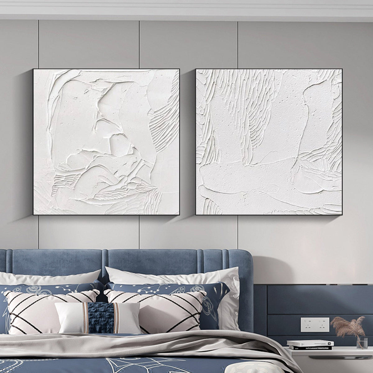 Wall Art Abstract Linear Relief Elegant Linen Flowing White