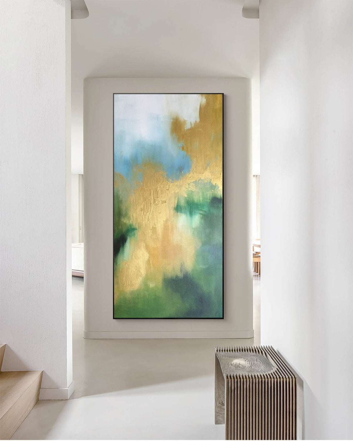 Luxury Gold Leaf Oil Painting Blue Green