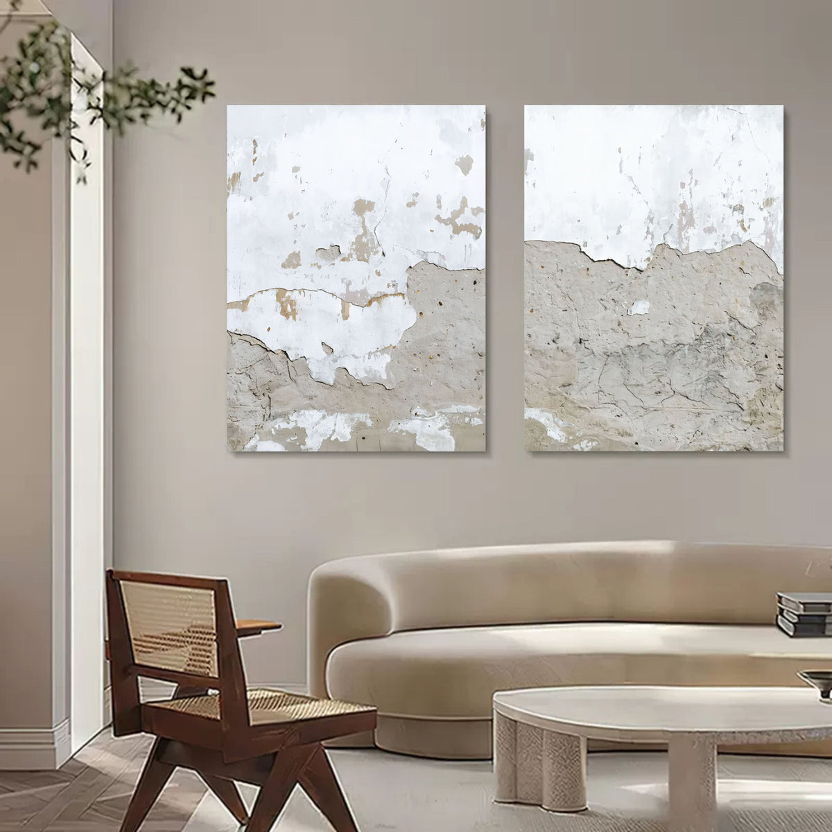 Wabi-Sabi Weathered Wall Diptych Painting