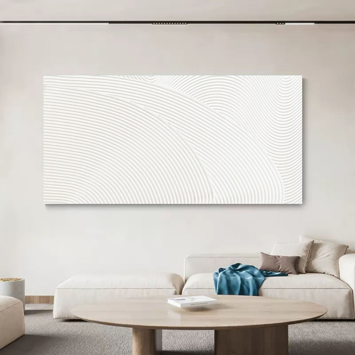 White Wave Line Textured Horizontal Wall Art