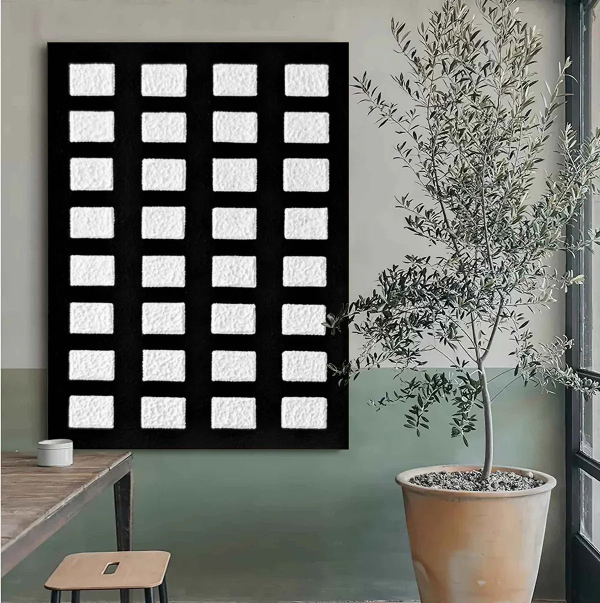 Black And White Grid Textured Wall Art