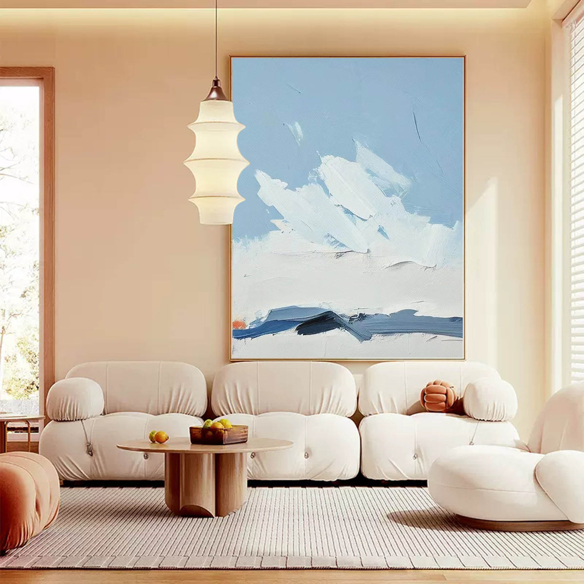 Minimalist Coastal Impasto Oil Painting Blue Sky Wall Art