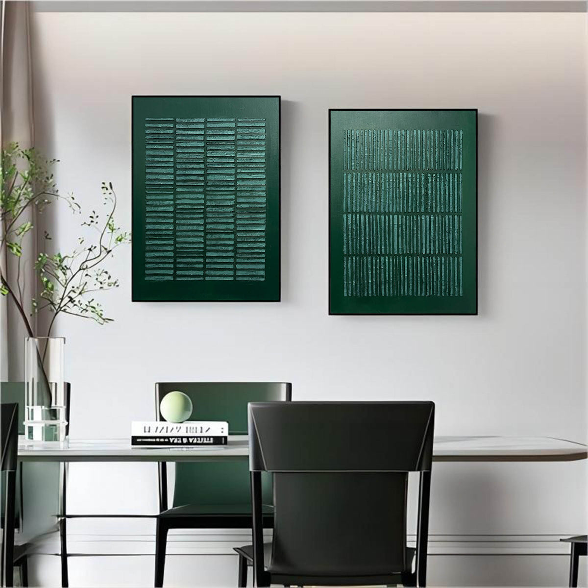 Deep Teal Textured Geometric Diptych Oil Painting