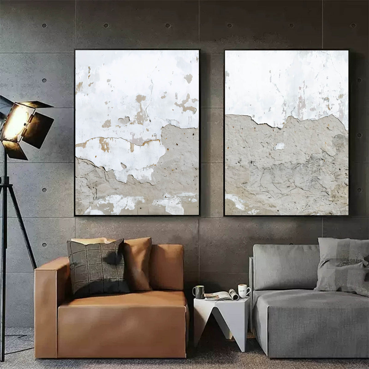 Wabi-Sabi Weathered Wall Diptych Painting