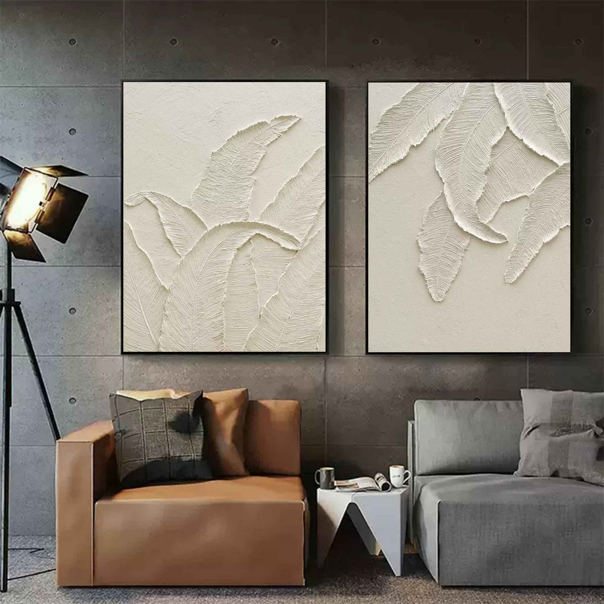 Wabi-Sabi Leaf Texture Relief Painting 2-Piece