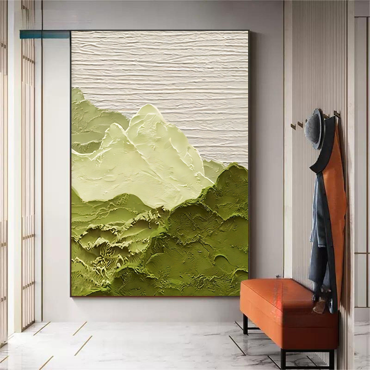 Soft Green Textured Mountain Landscape Wall Art