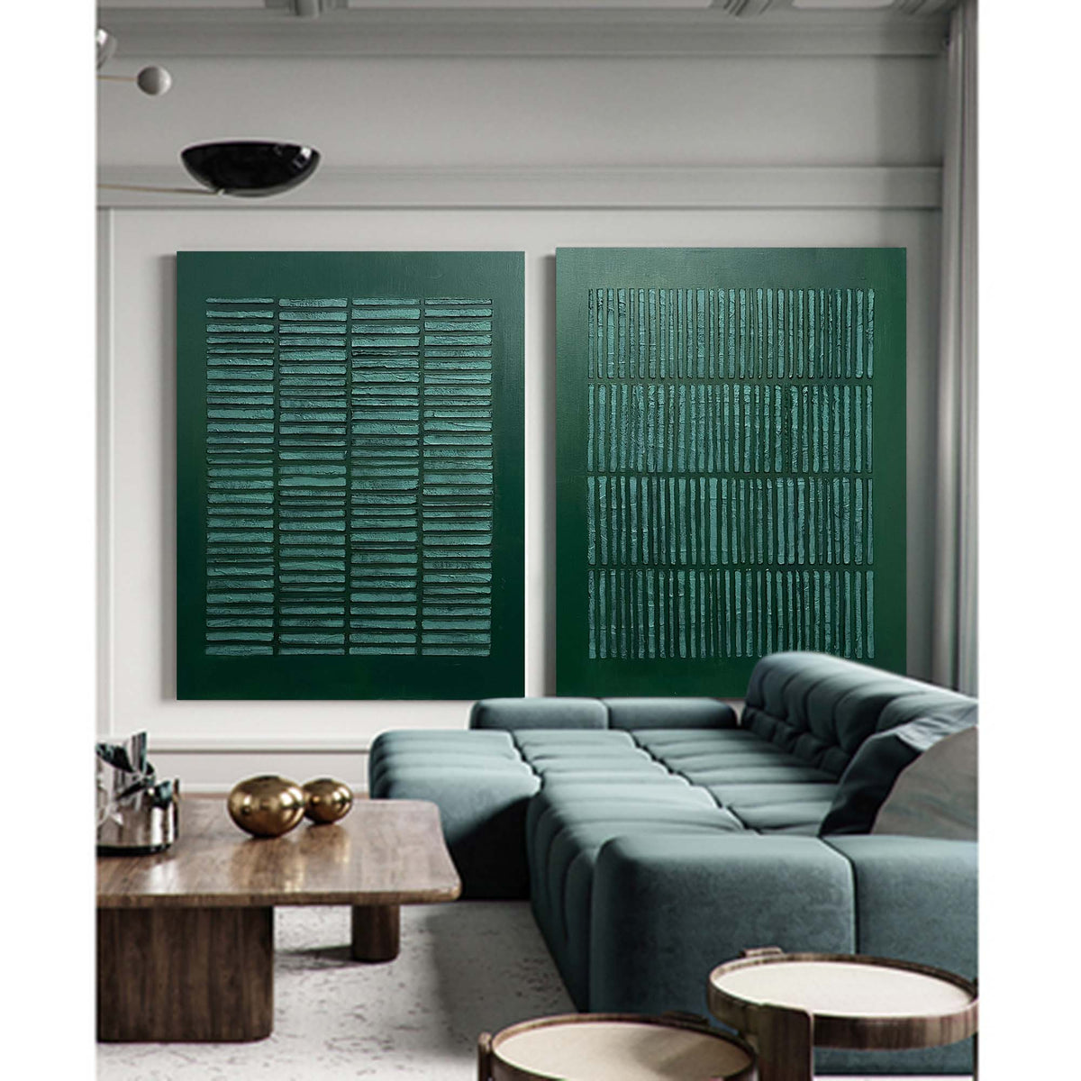 Deep Teal Textured Geometric Diptych Oil Painting