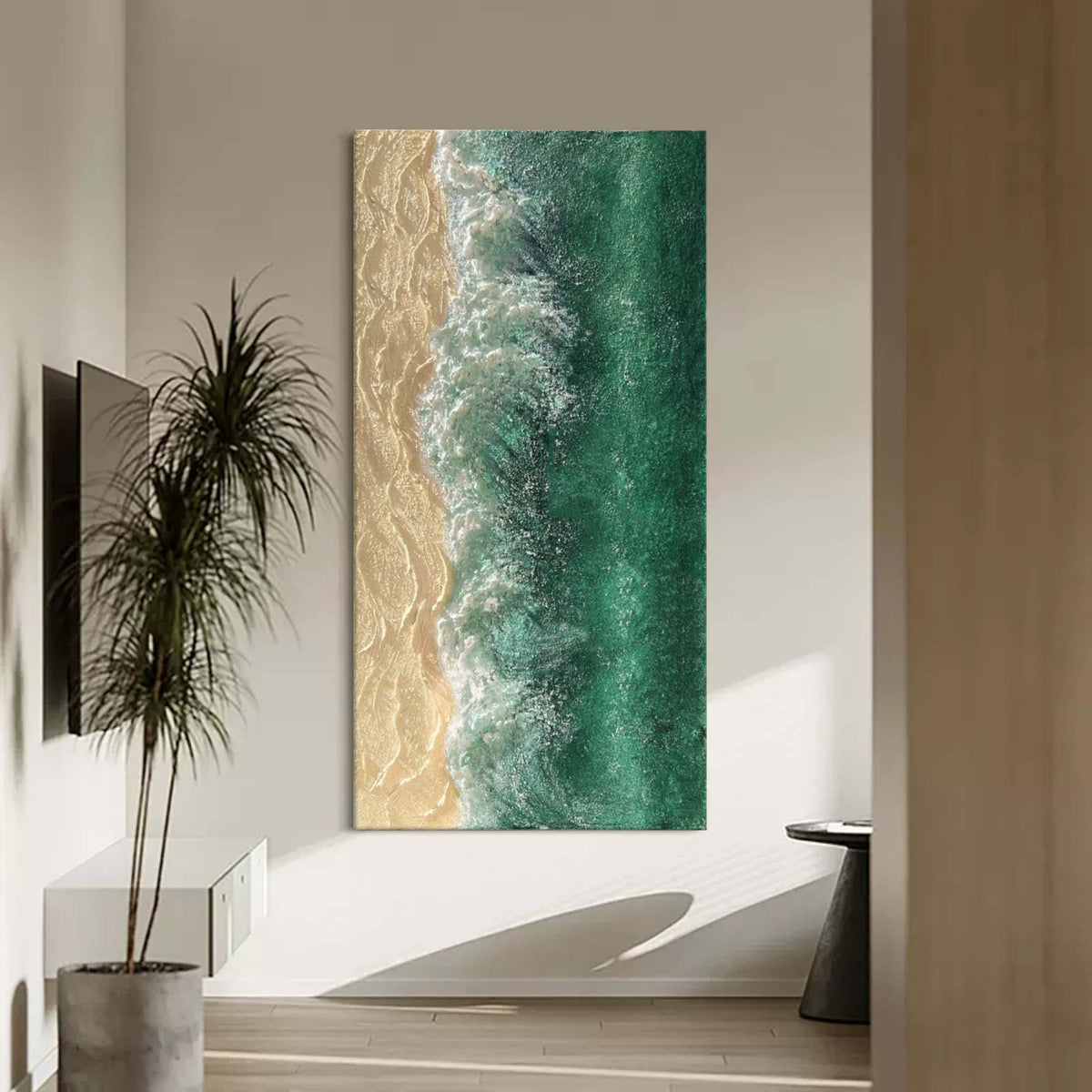 Wall Art Vertical Abstract Crashing Wave Emerald