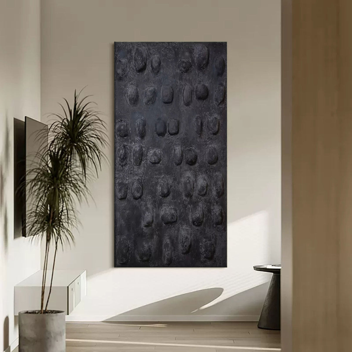 Wall Art Monochrome Pebble Bas-Relief Oil Painting