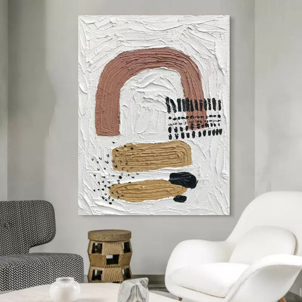 Wall Art Vertical Abstract Geometric Block Neutral