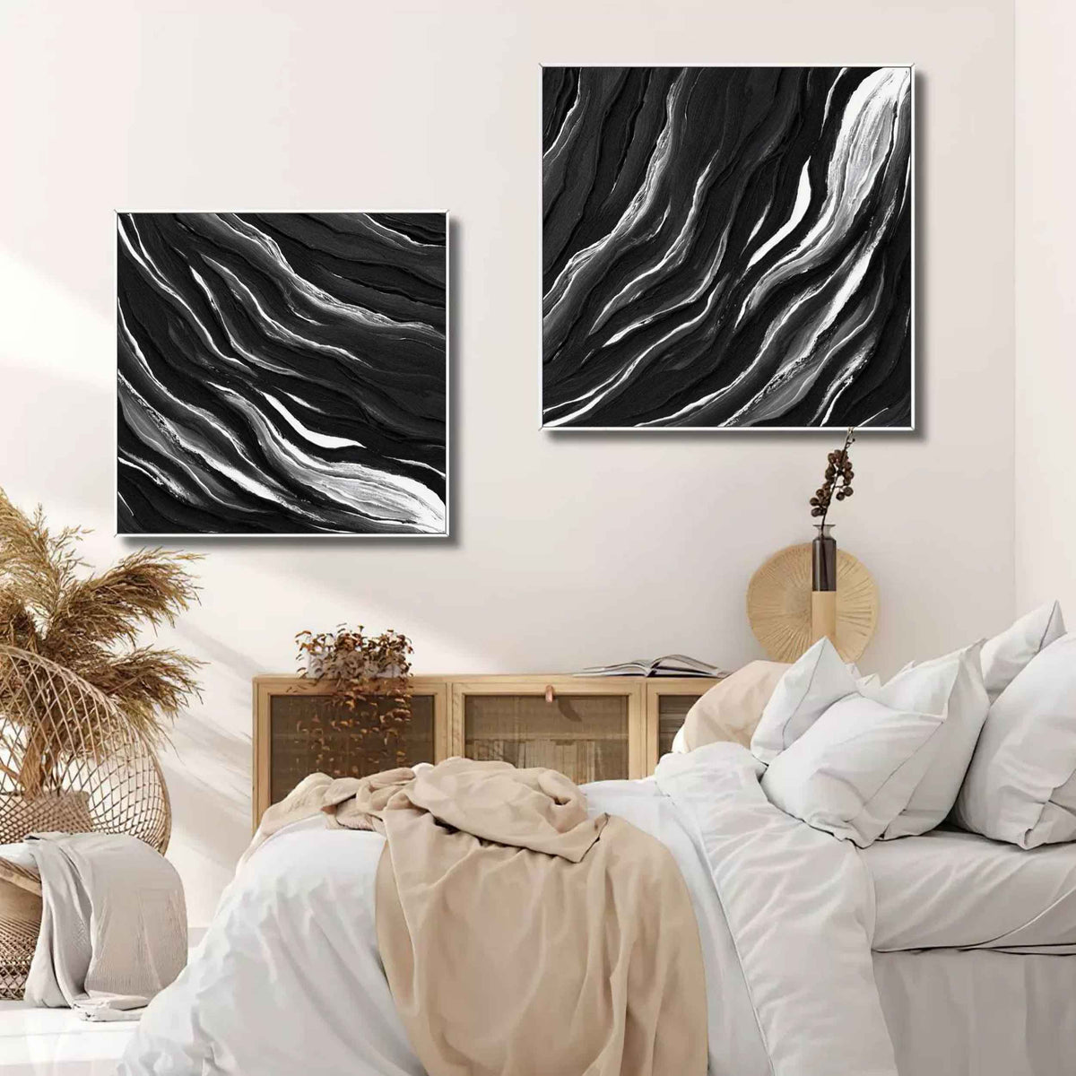 Wall Art Abstract Motion Deep Black Artistic Linen