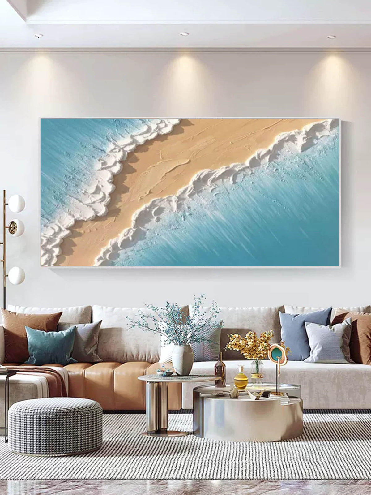 Aerial Beach Waves 3D Impasto Painting