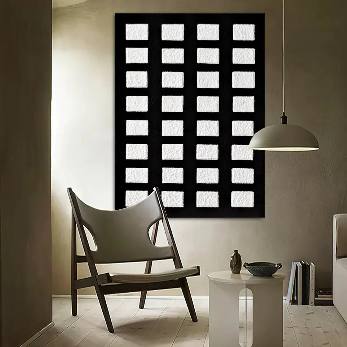 Black And White Grid Textured Wall Art
