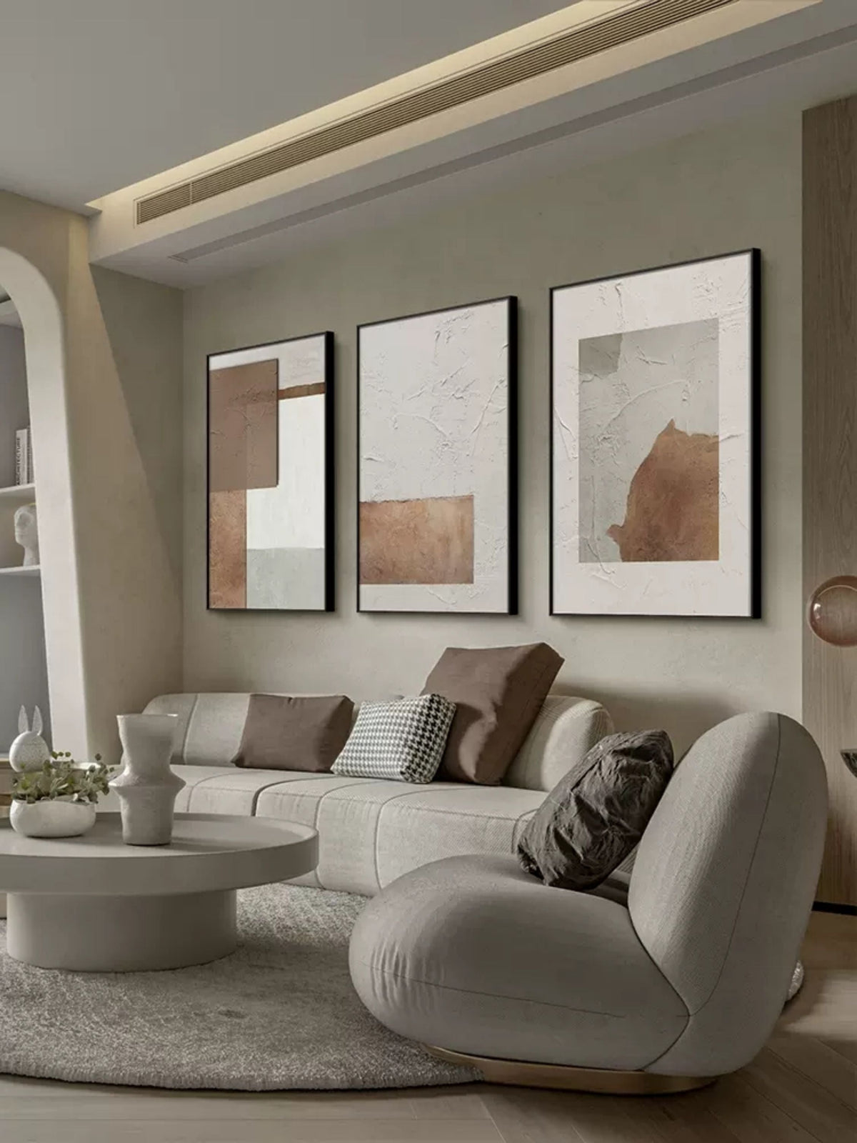 Neutral Triptych 3D Textured Painting