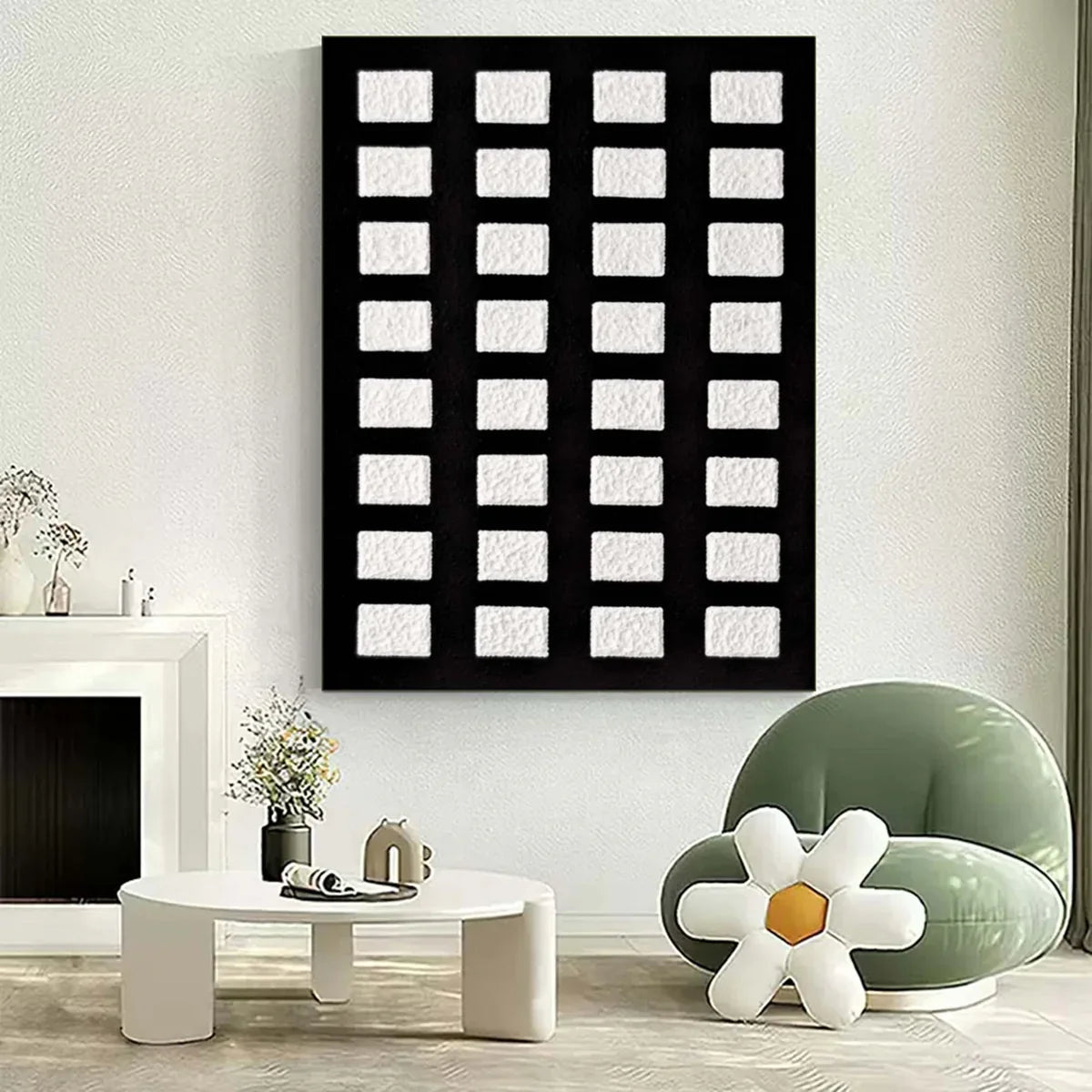 Black And White Grid Textured Wall Art