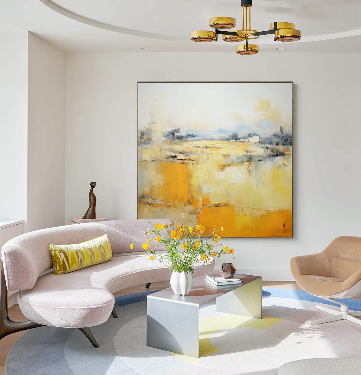 Warm Abstract Landscape Oil Painting Yellow