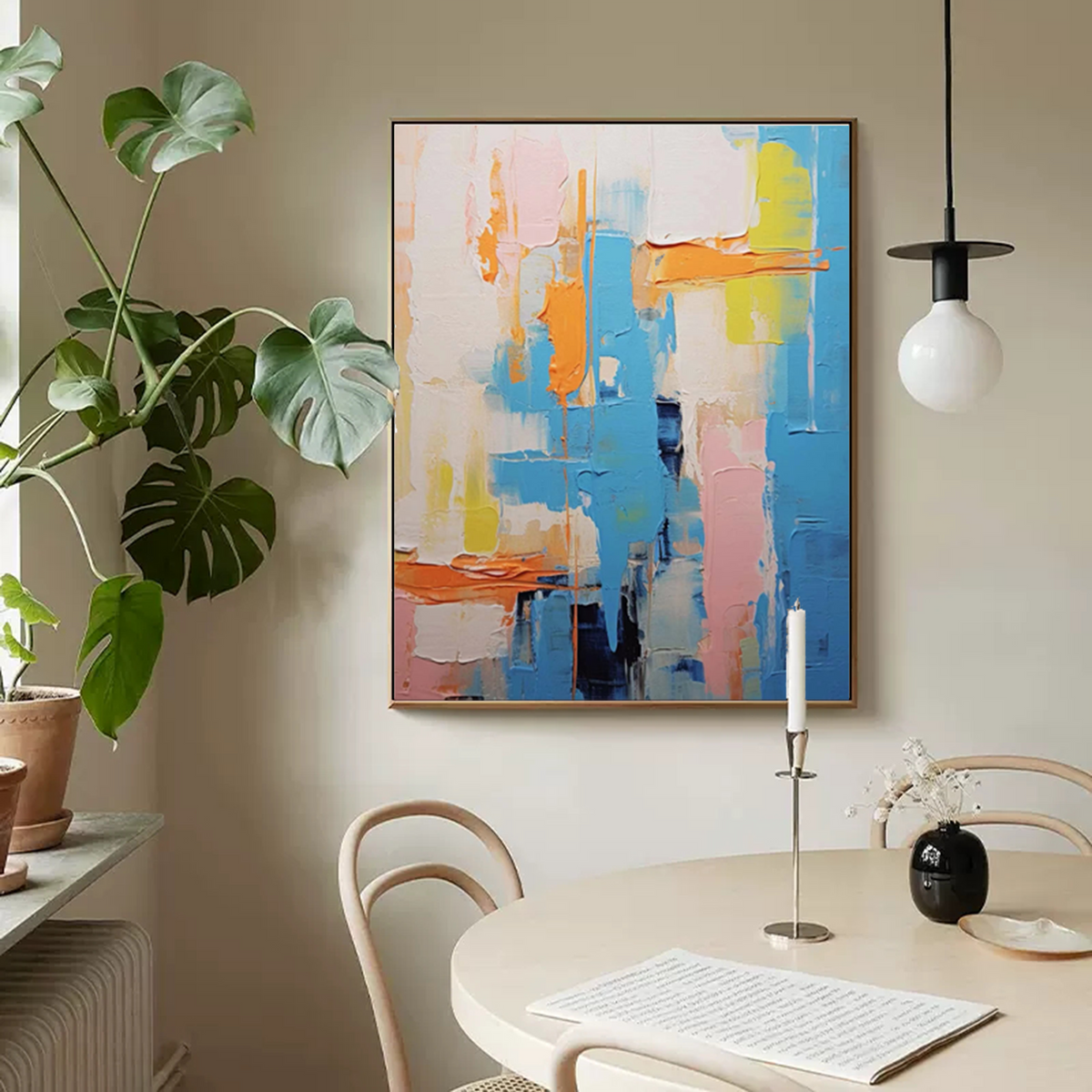 Impasto Geometric Abstract Painting Blue And Pink