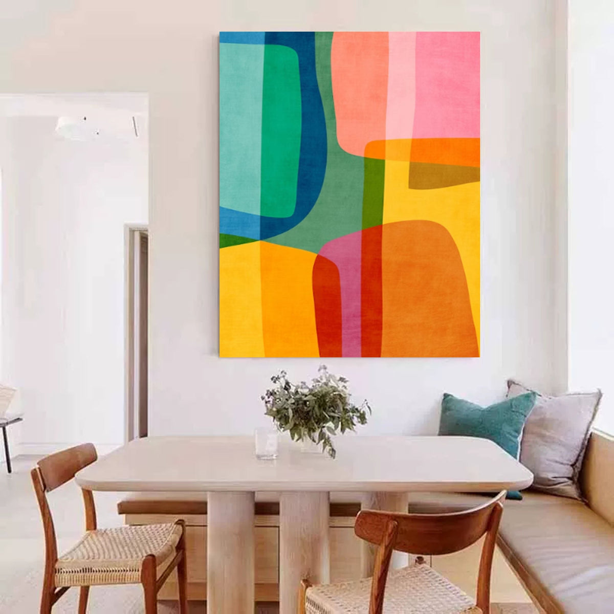 Vibrant Color Block Abstract Oil Painting