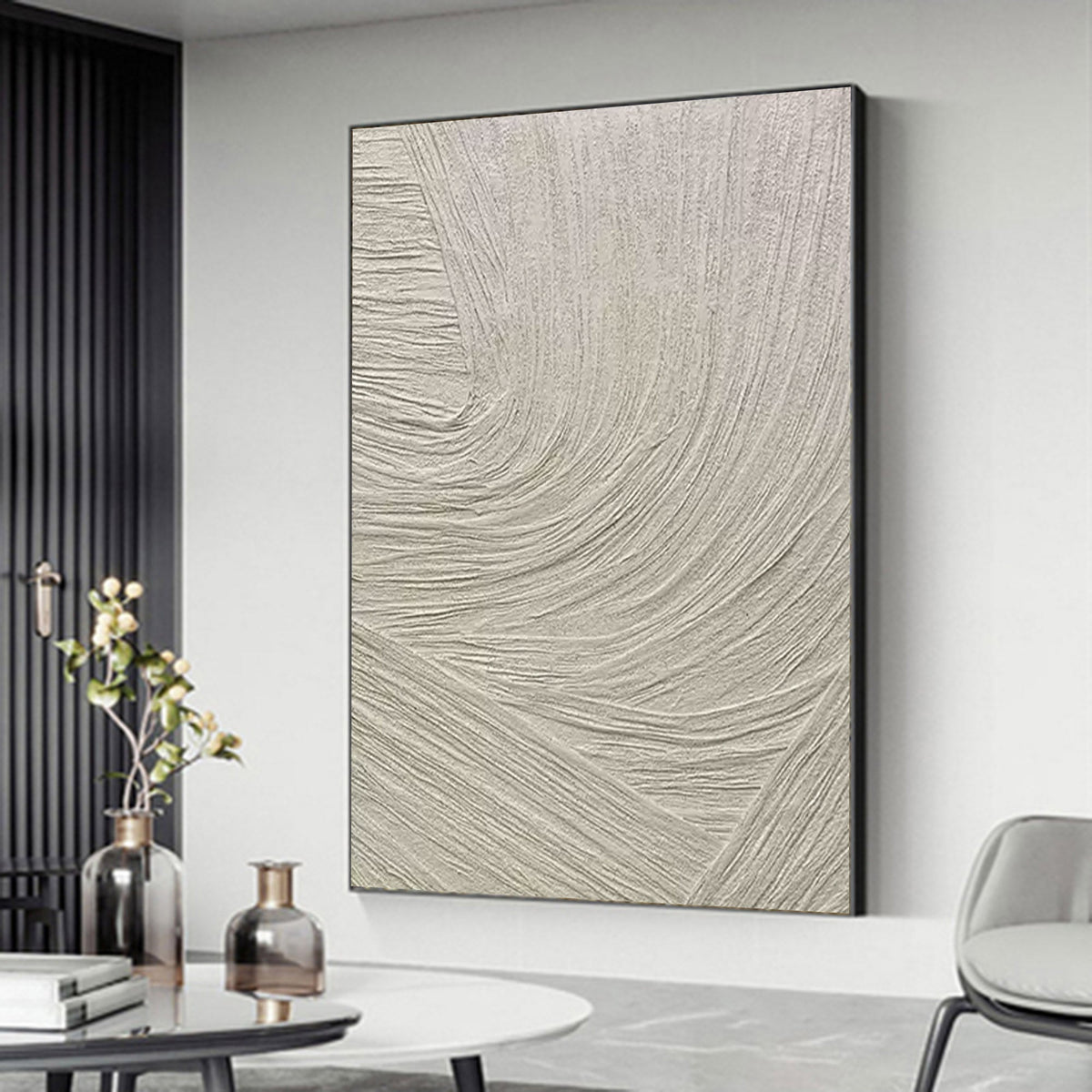 Textured Neutral Wave Triptych Relief Painting Set