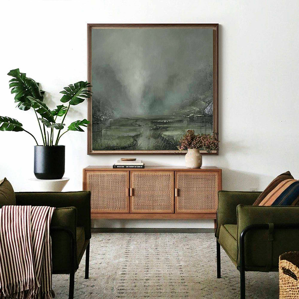 Misty Sage Green Landscape Painting