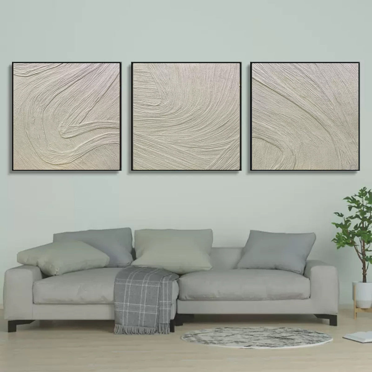Wall Art Neutral Beige Organic Flow Wave Triptych