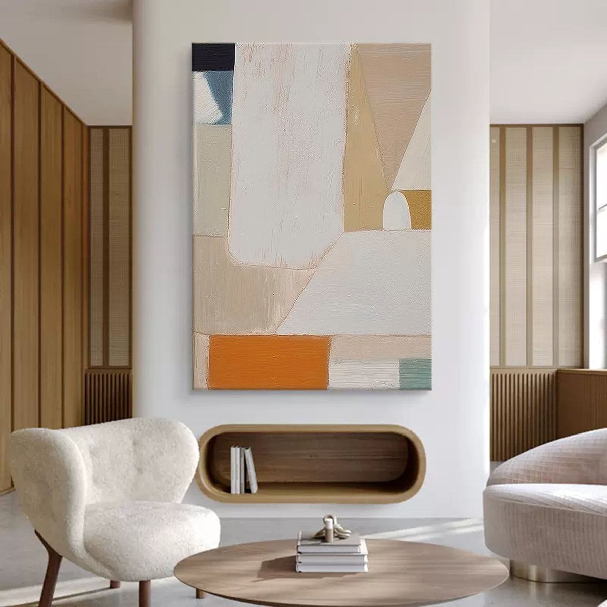 Neutral Geometric Abstract Oil Painting