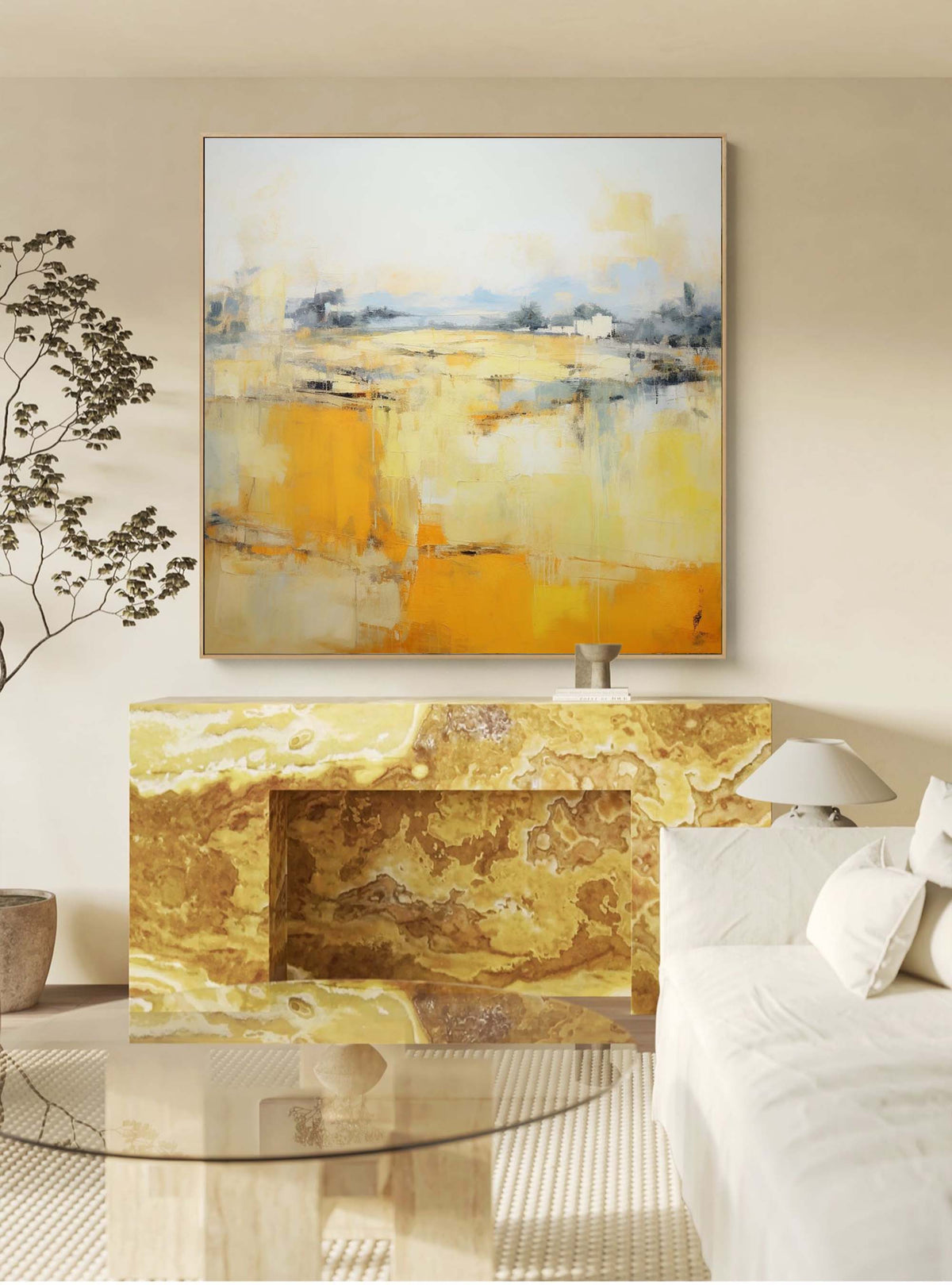 Warm Abstract Landscape Oil Painting Yellow
