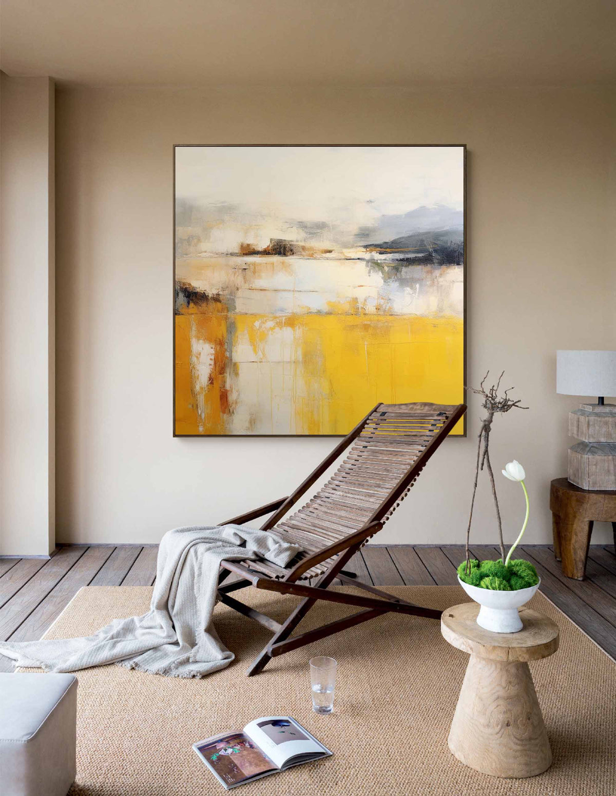 Abstract Landscape Oil Painting Vibrant Yellow