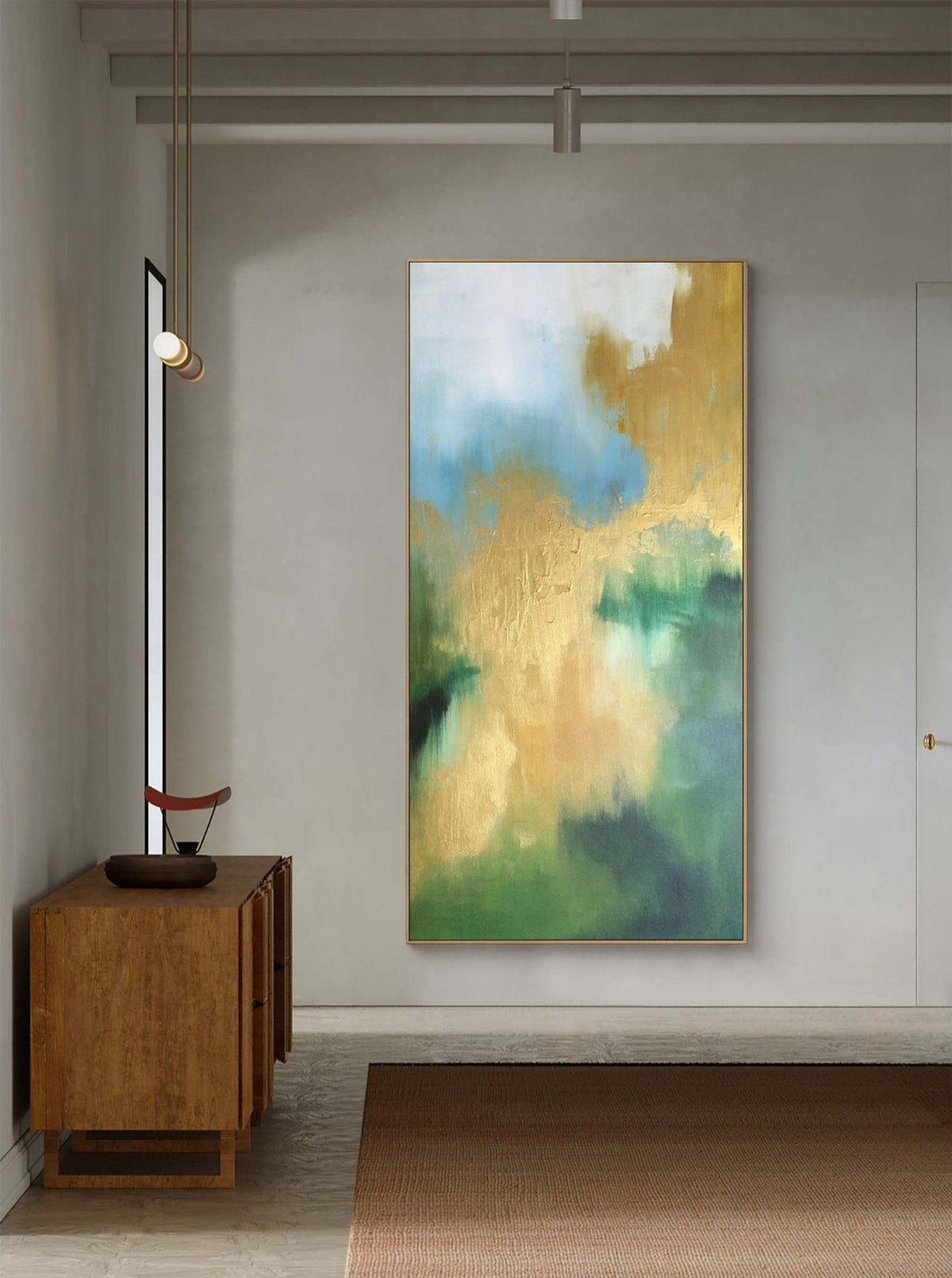 Luxury Gold Leaf Oil Painting Blue Green