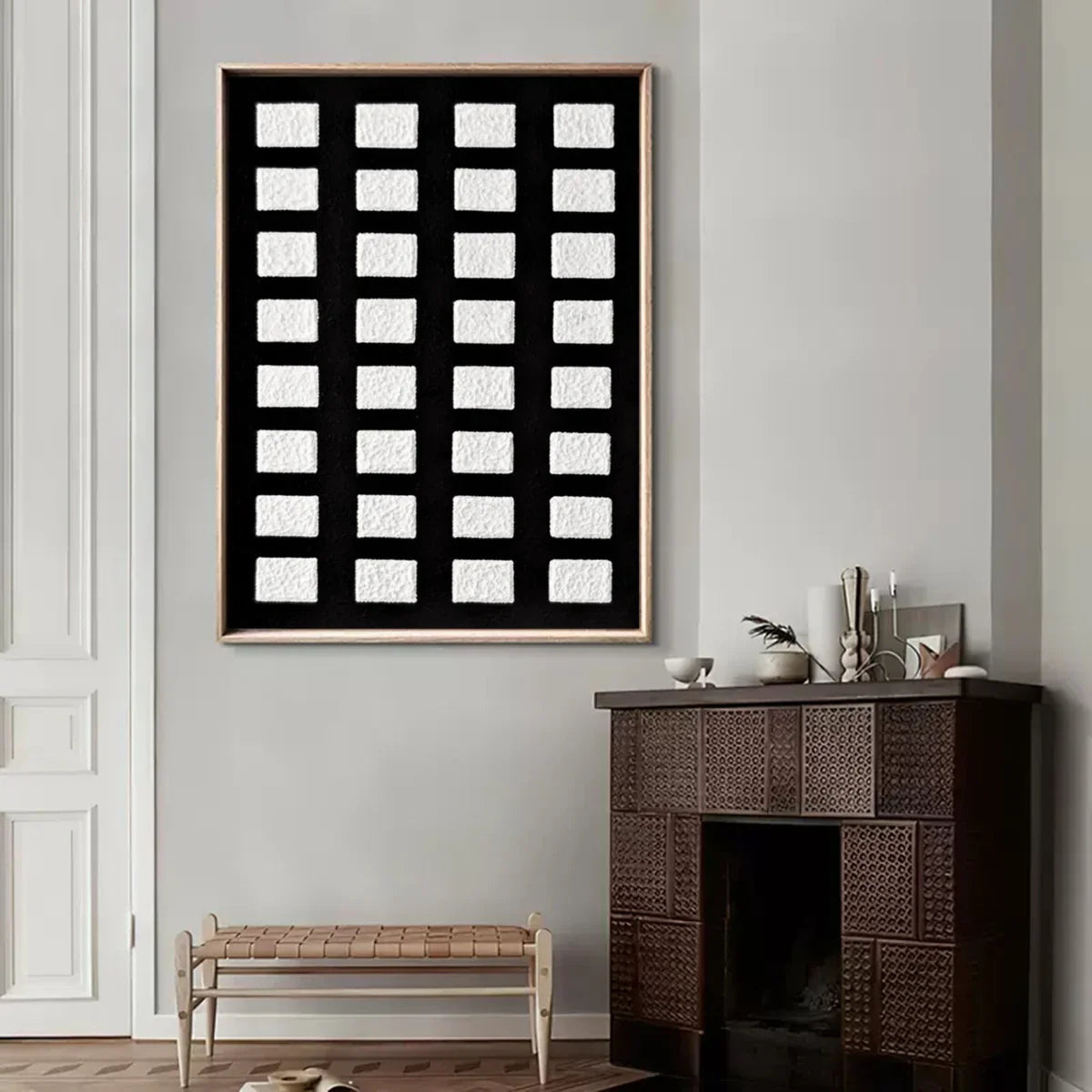 Black And White Grid Textured Wall Art