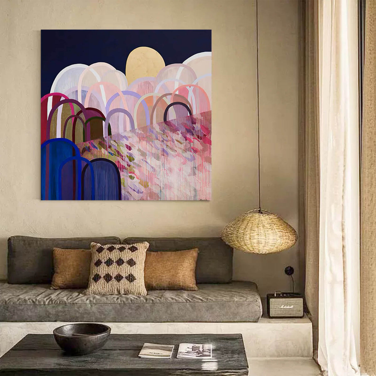 Abstract Landscape Oil Painting Arches Moon