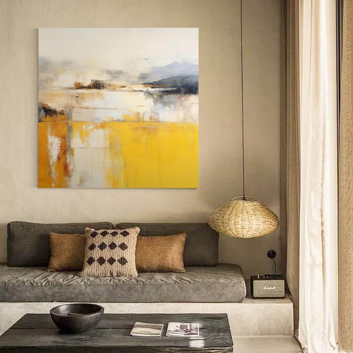 Abstract Landscape Oil Painting Vibrant Yellow
