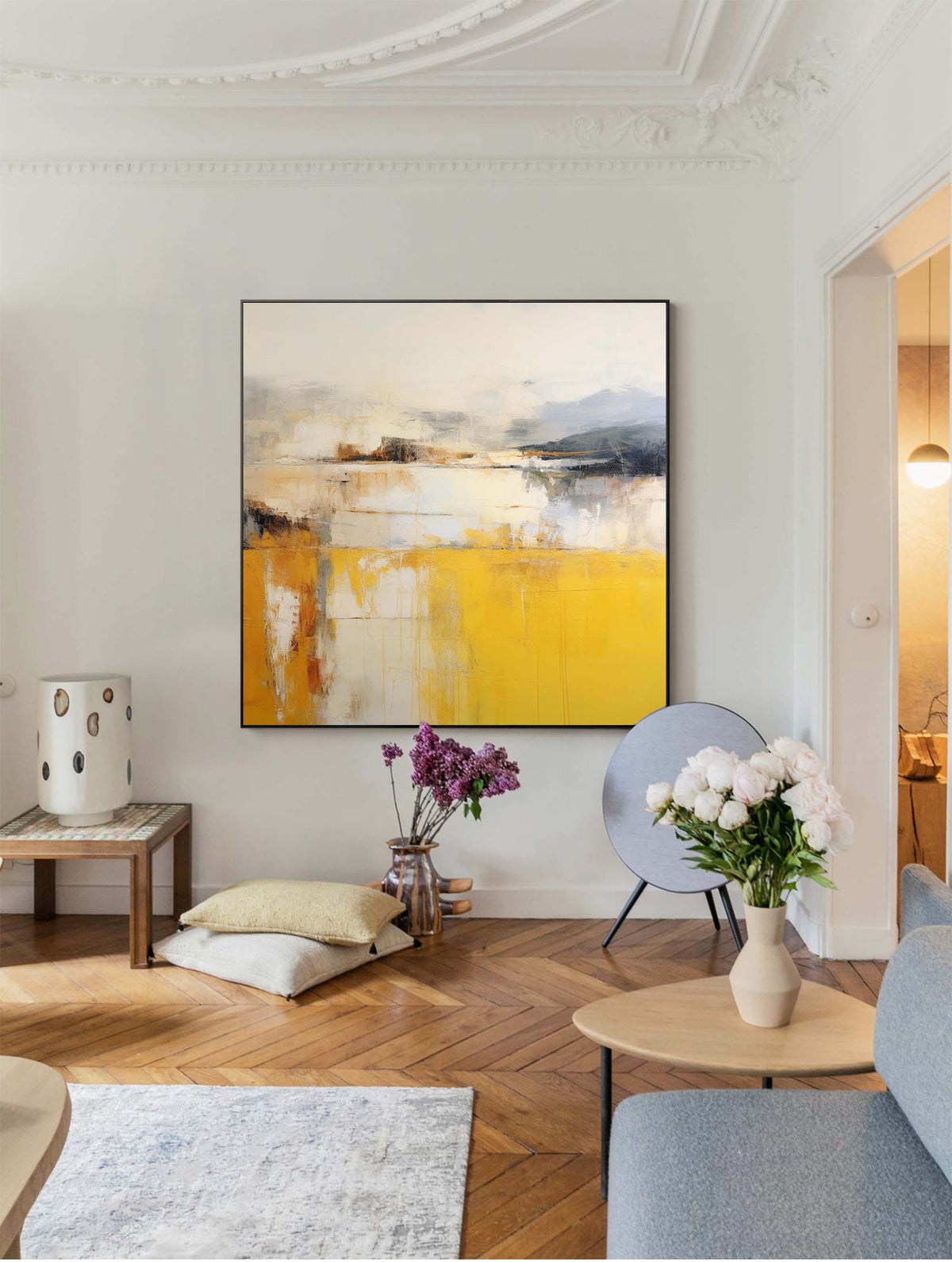Abstract Landscape Oil Painting Vibrant Yellow