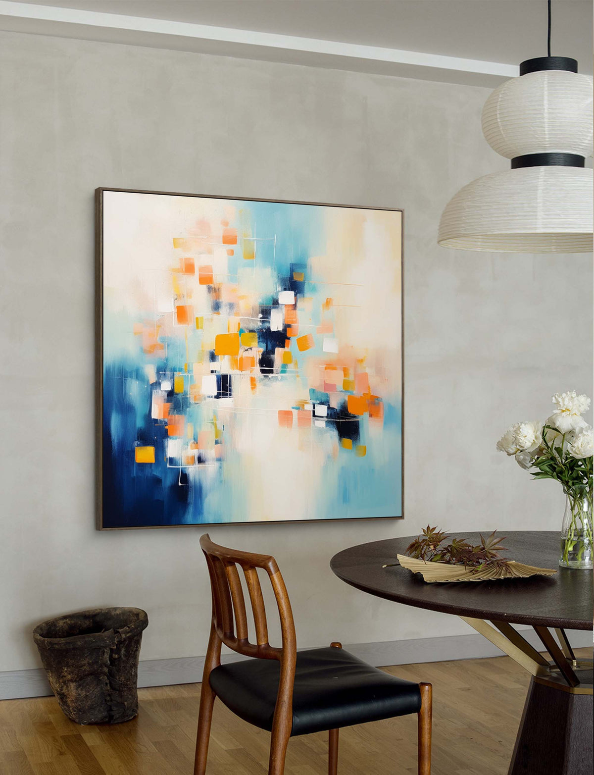Geometric Pixel Painting Warm Orange Blue