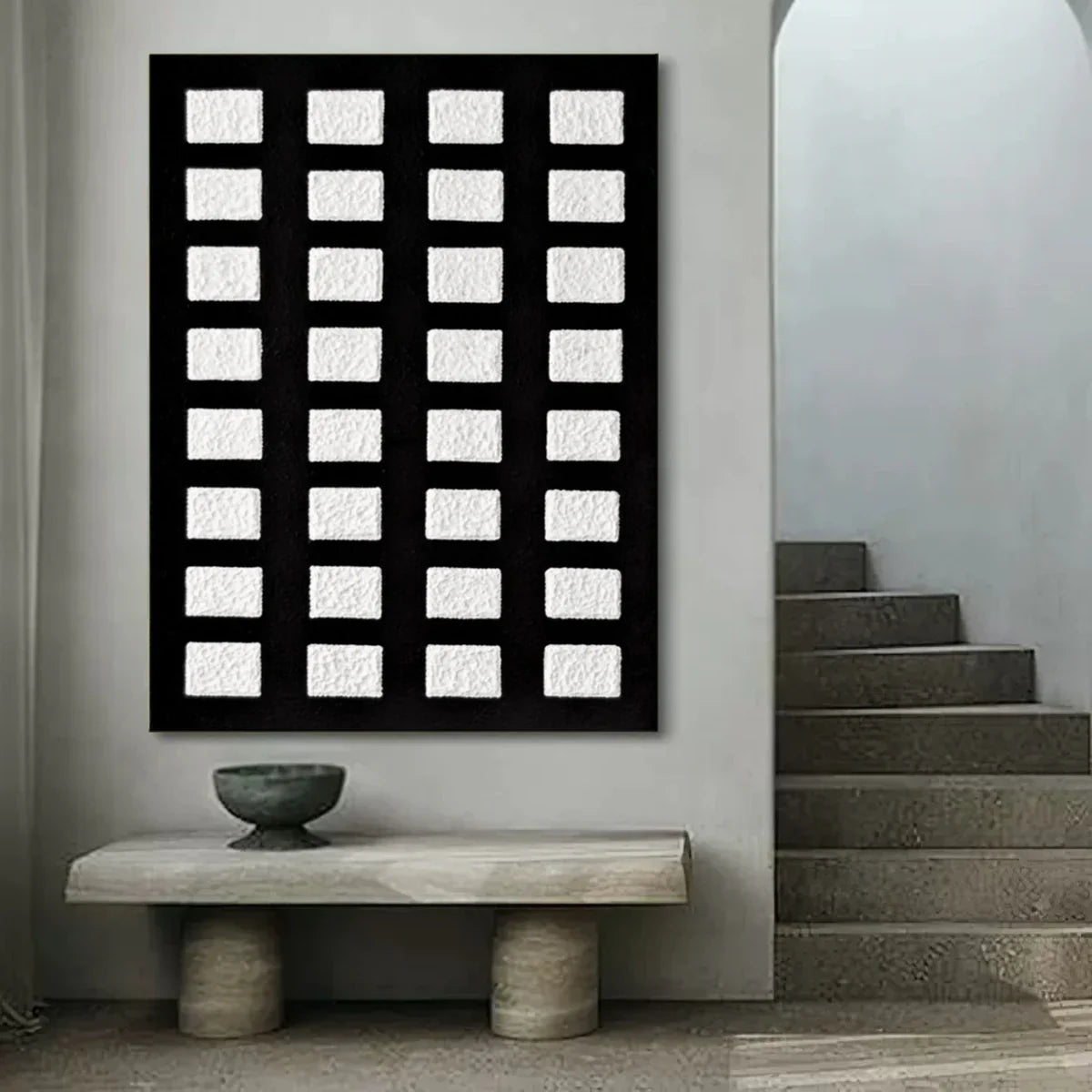 Black And White Grid Textured Wall Art