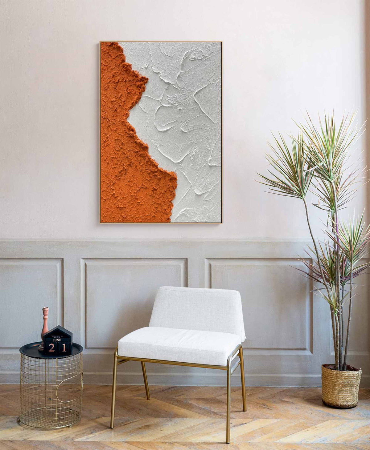 Textured Minimalist Abstract Art Orange White 3D