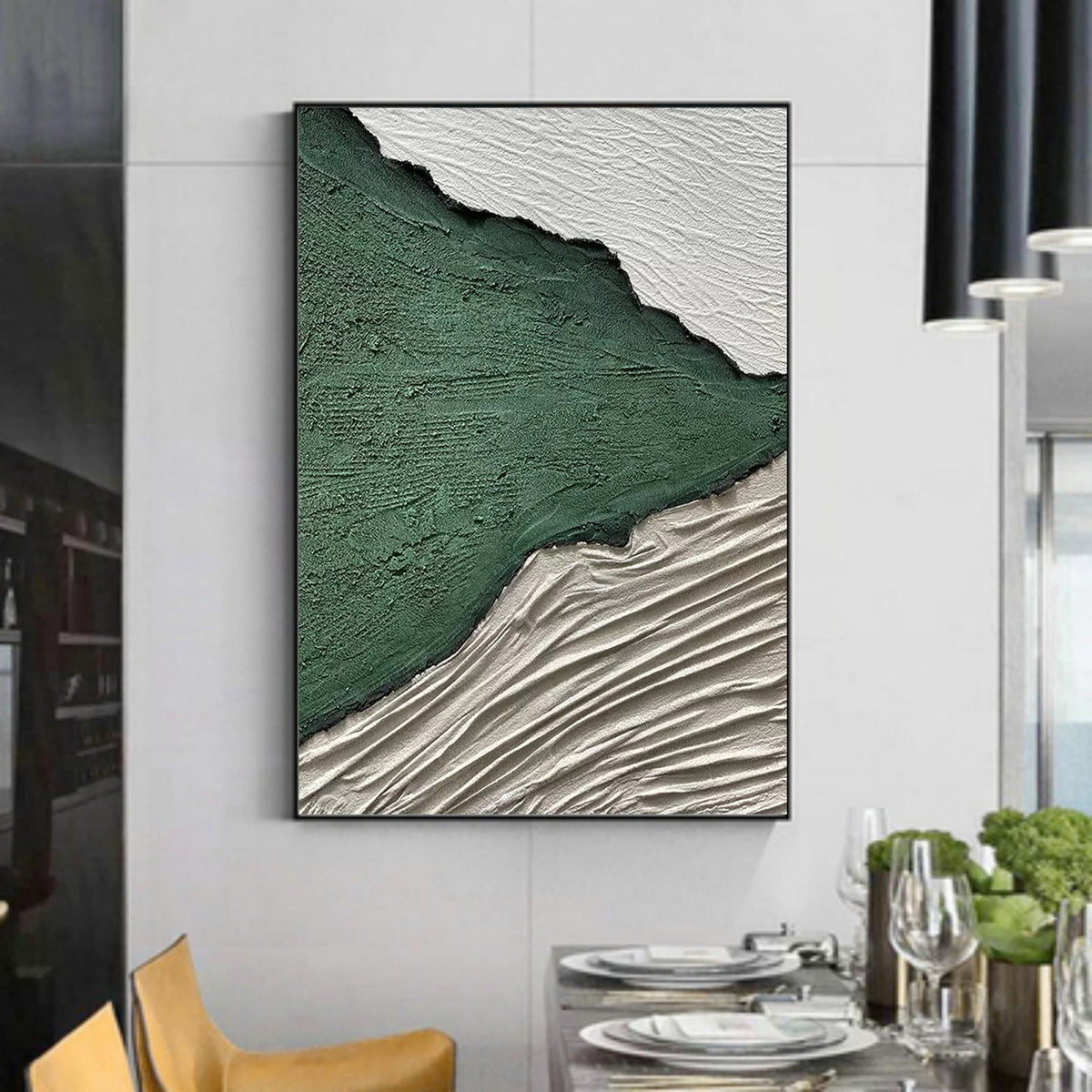 Emerald Green Landscape Bas-Relief Painting