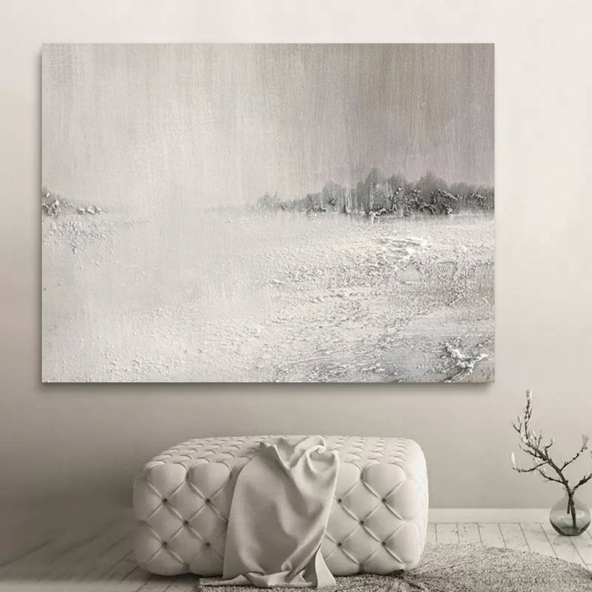 Monochrome Textured Winter Landscape Oil Painting