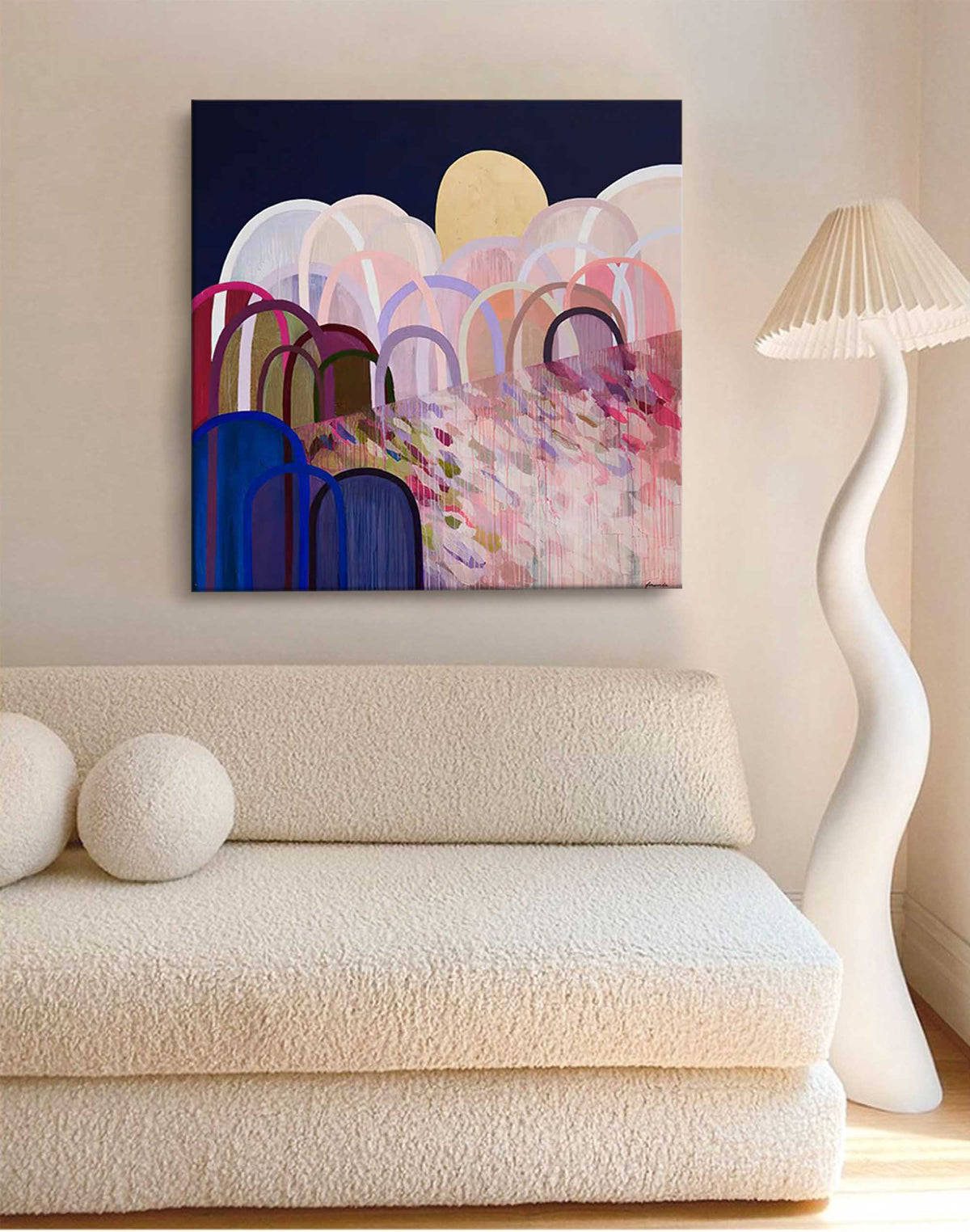 Abstract Landscape Oil Painting Arches Moon