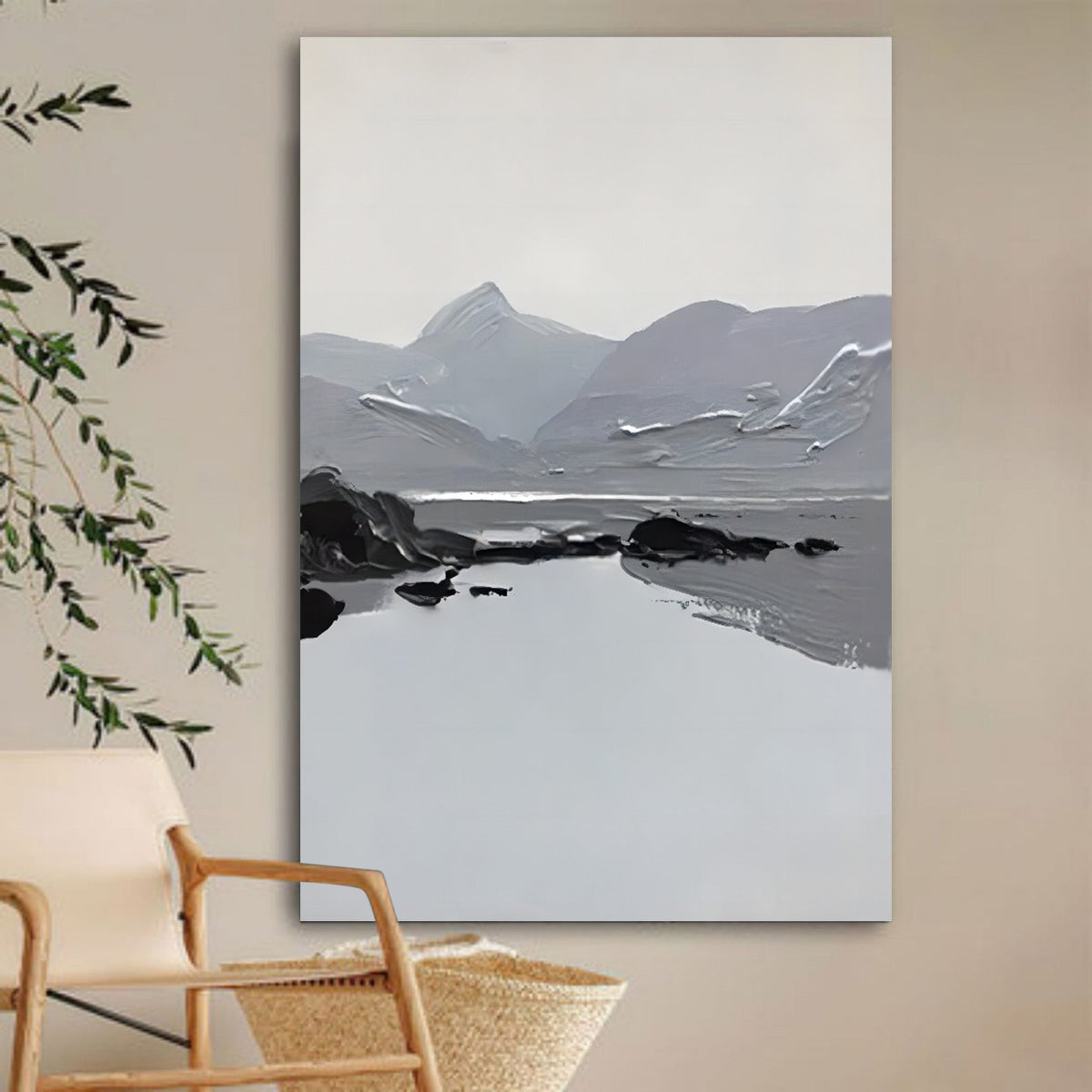 Monochrome Textured Mountain Landscape Painting