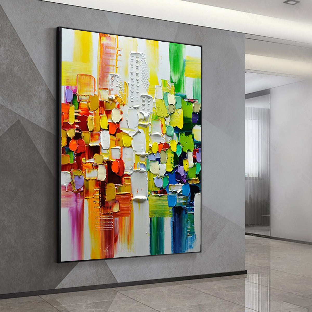Vibrant Abstract Cityscape Impasto Painting