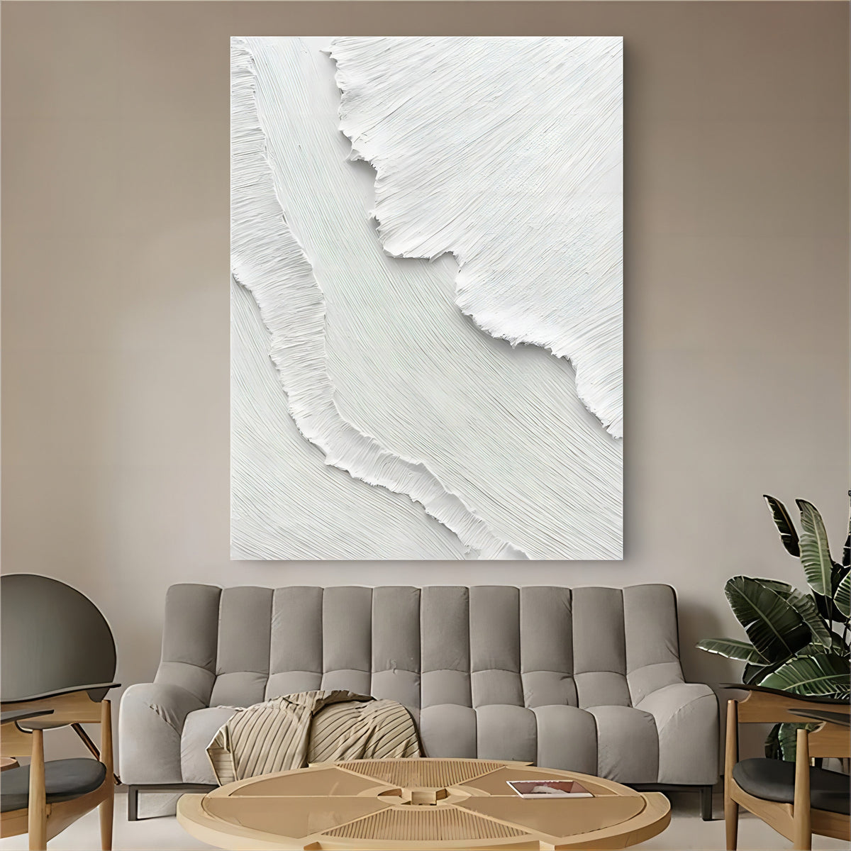 3D Textured White Wave Painting Organic Wall Art